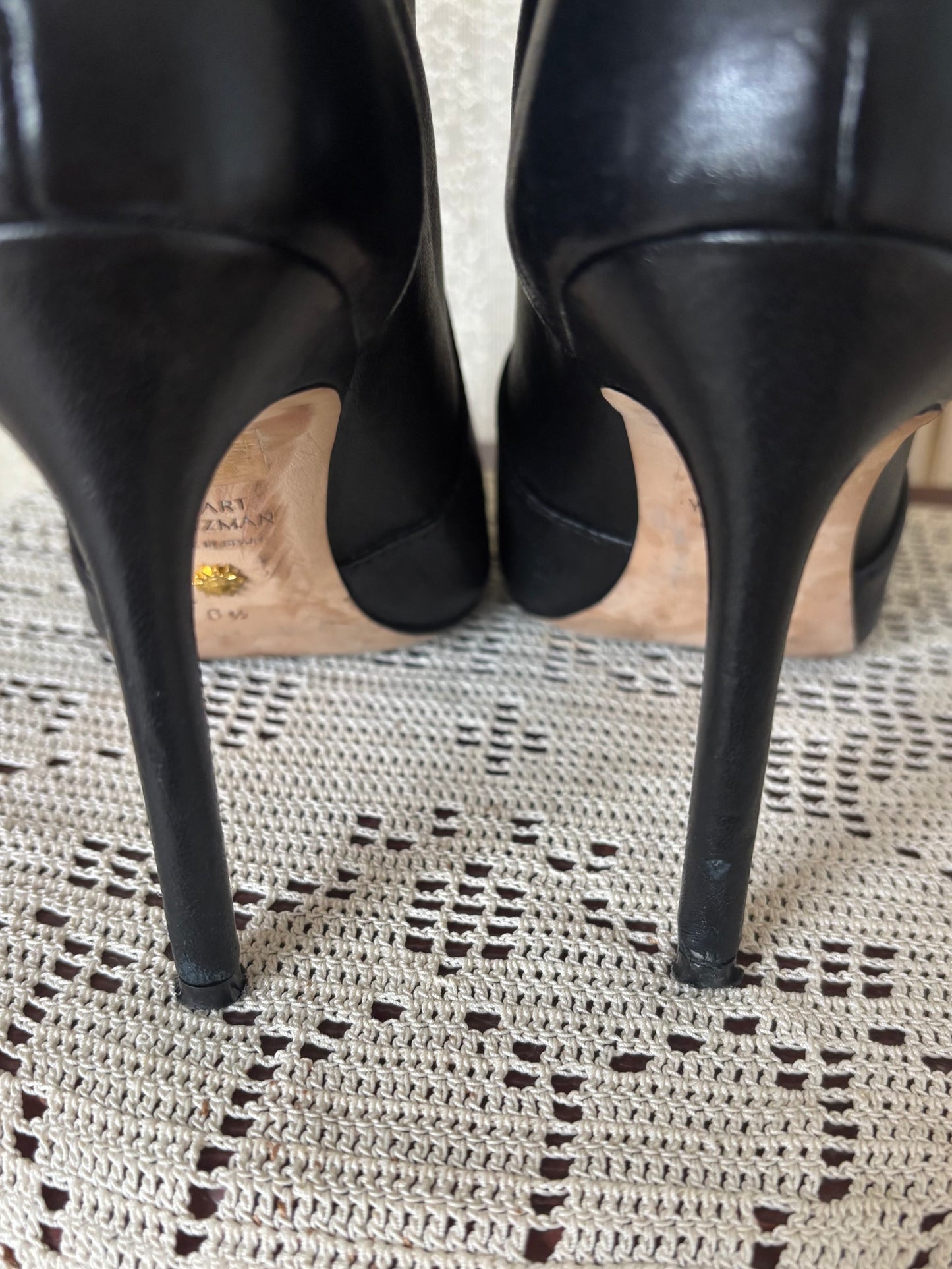 Stuart Weitzman black leather sock booties