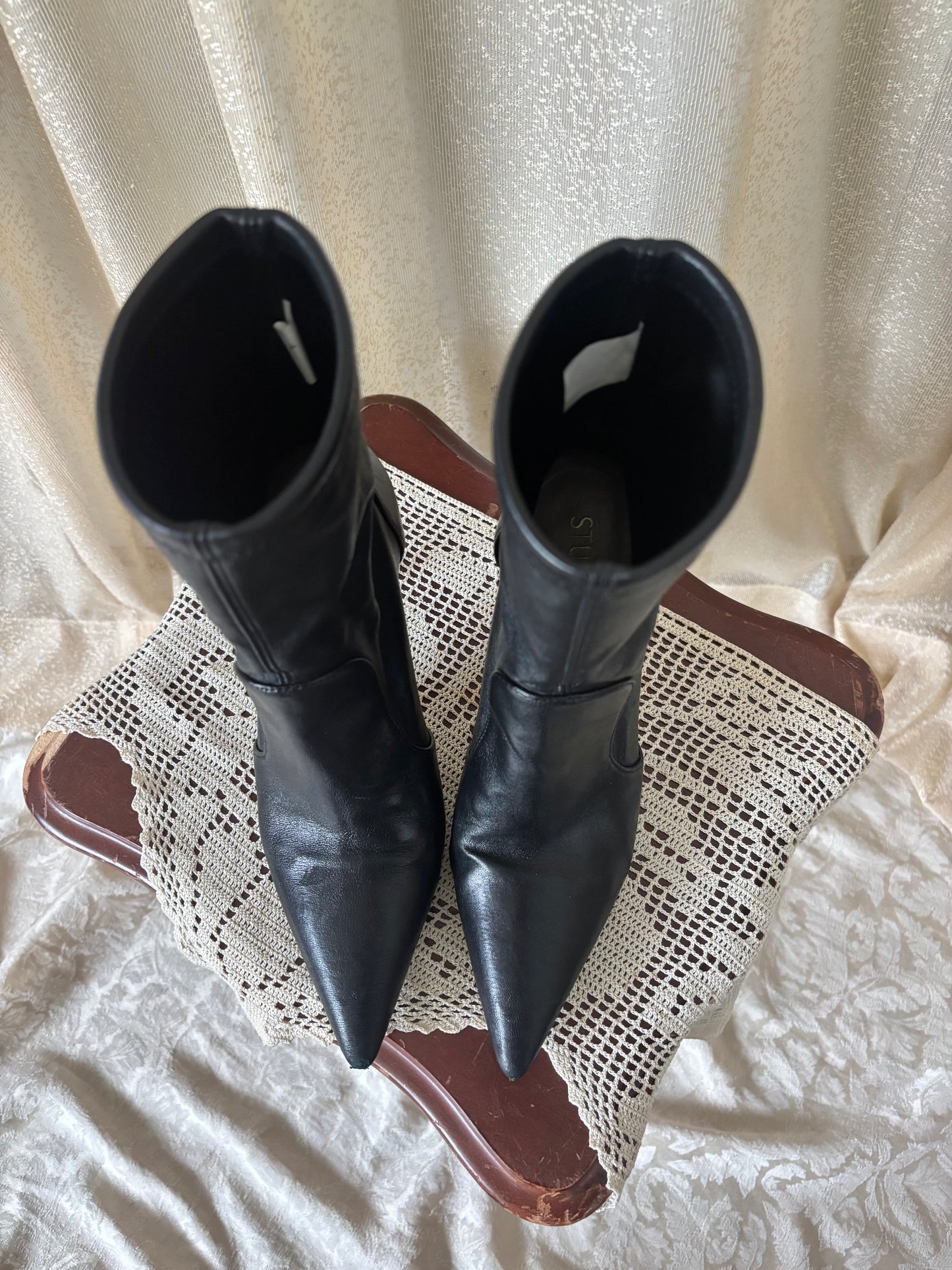 Stuart Weitzman black leather sock booties