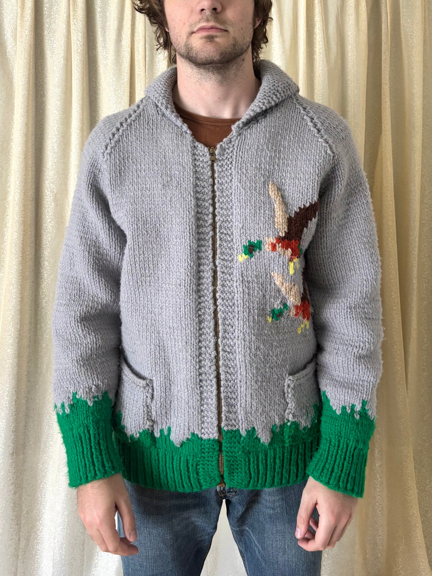 Vintage hand knit Cowichan-style duck sweater