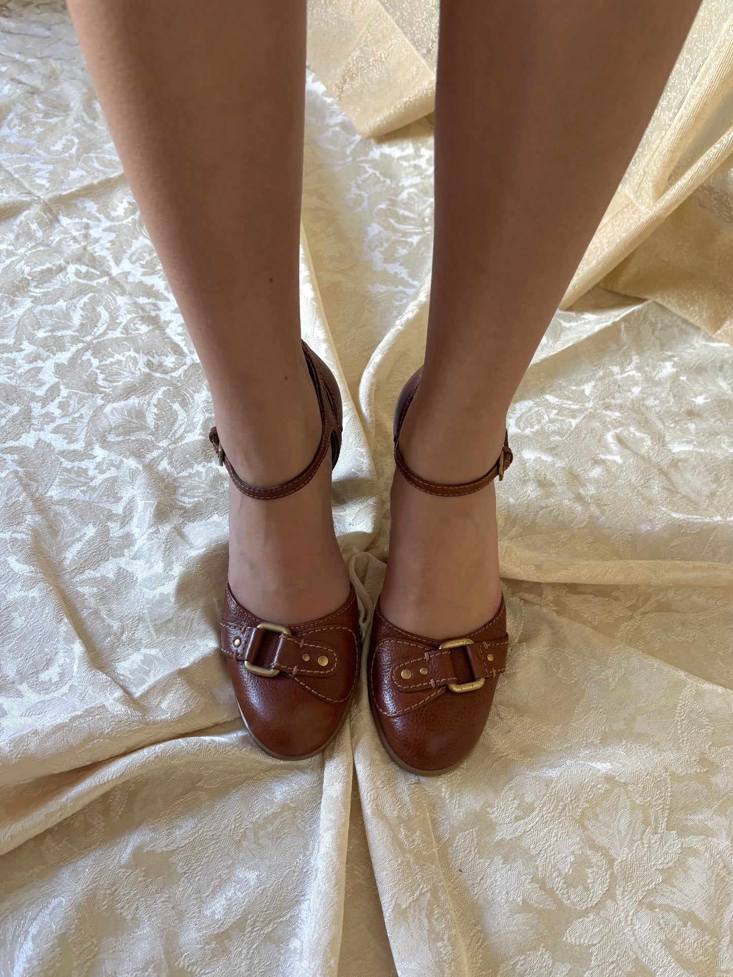Franco Sarto brown buckle pumps