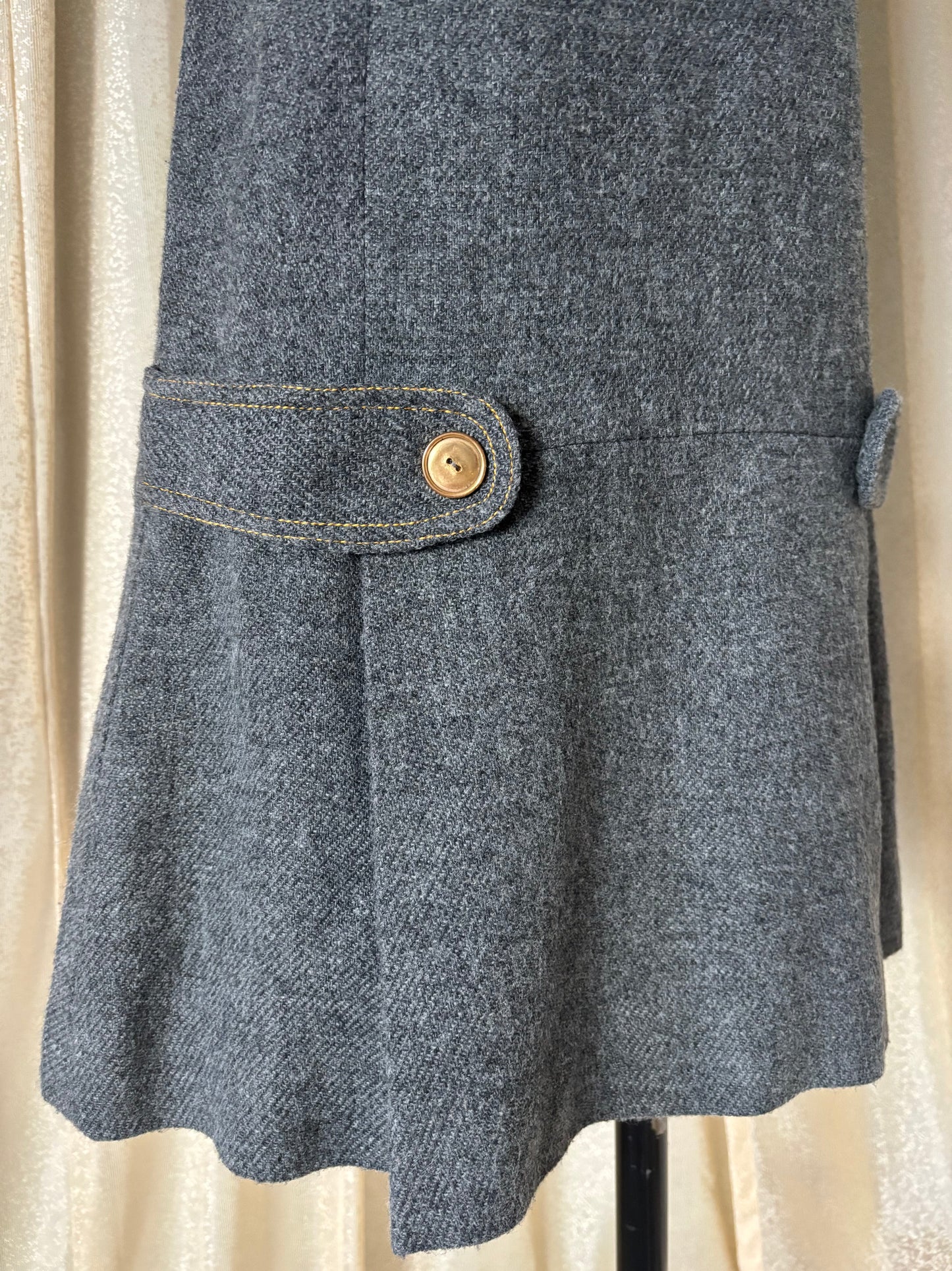 Vintage grey wool pleated mini dress