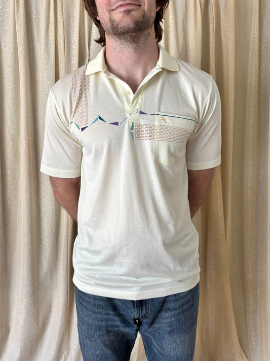 80s/90s geometric cream polo