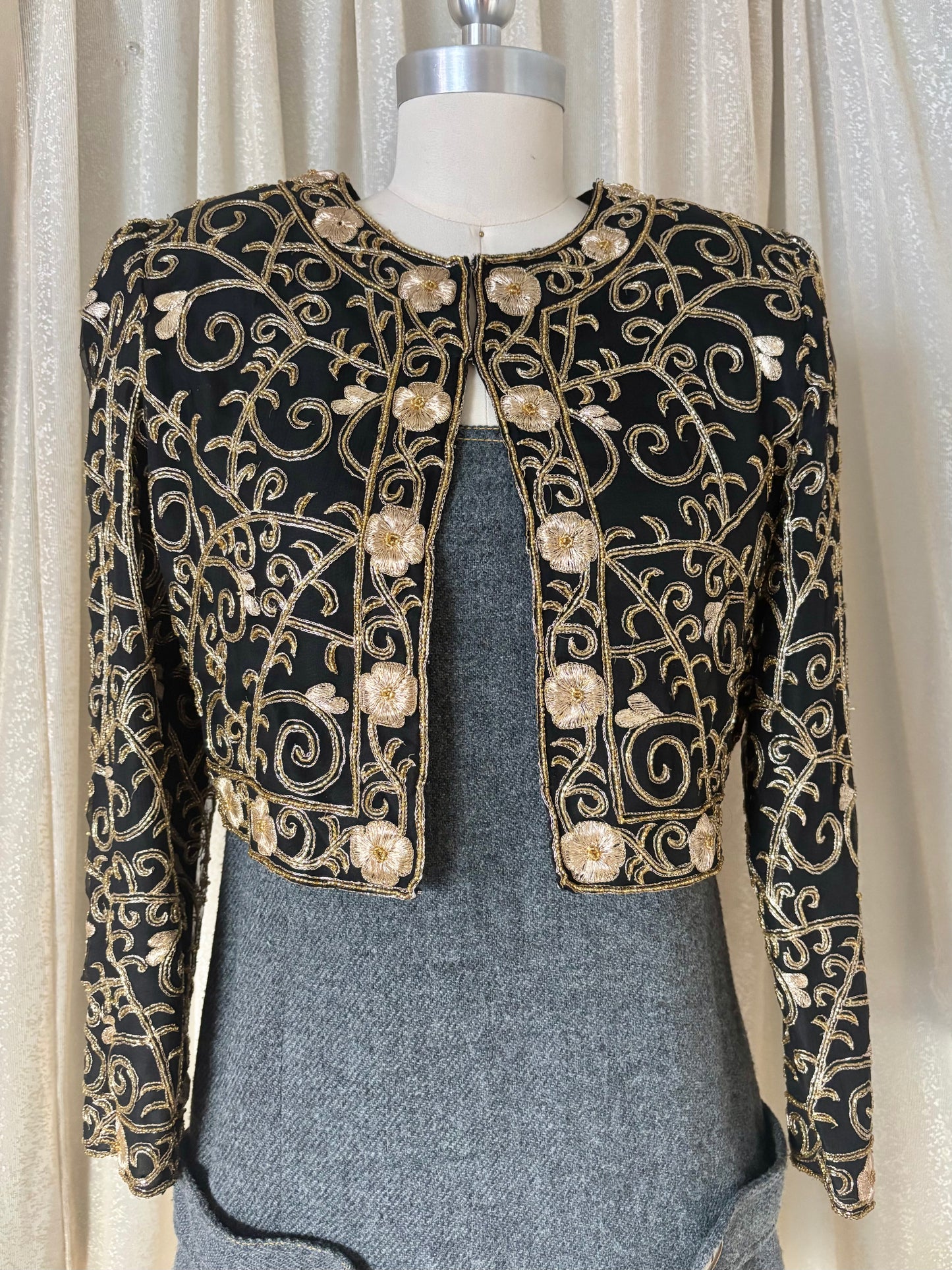 80s Laurence Kazar silk embroidered bolero