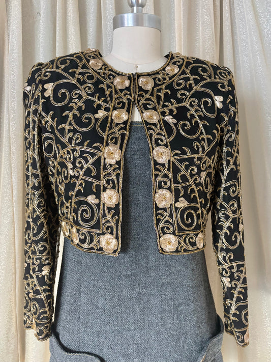 80s Laurence Kazar silk embroidered bolero