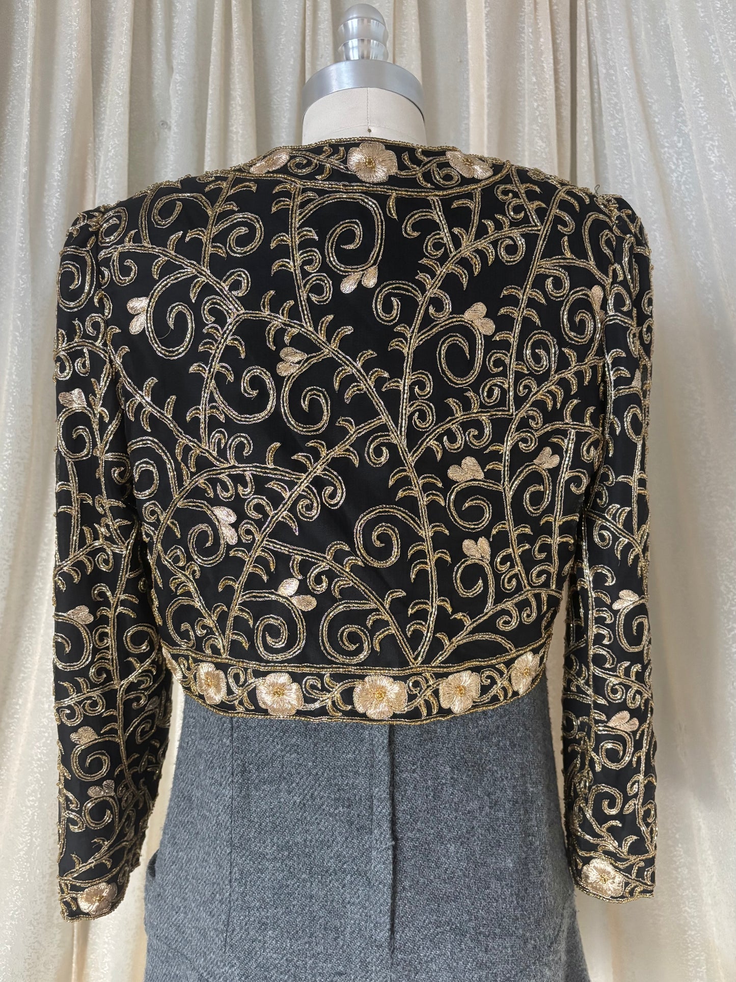 80s Laurence Kazar silk embroidered bolero