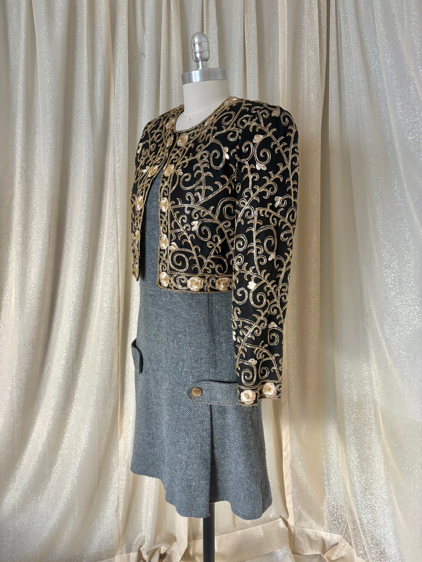 80s Laurence Kazar silk embroidered bolero
