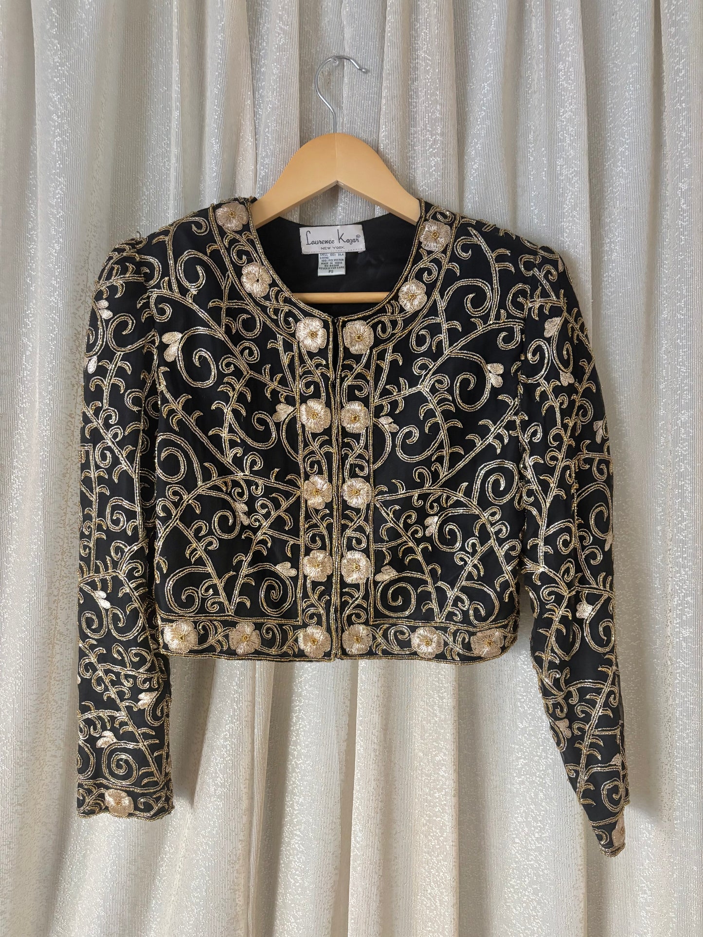 80s Laurence Kazar silk embroidered bolero