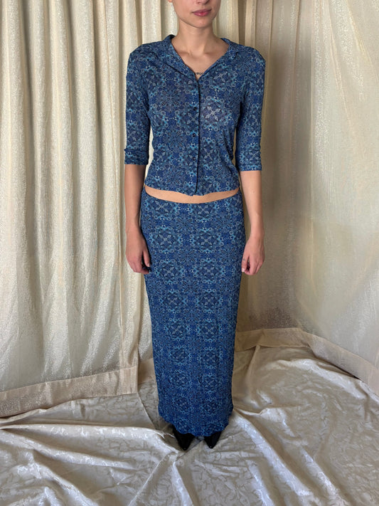 90s blue patterned 2pc set