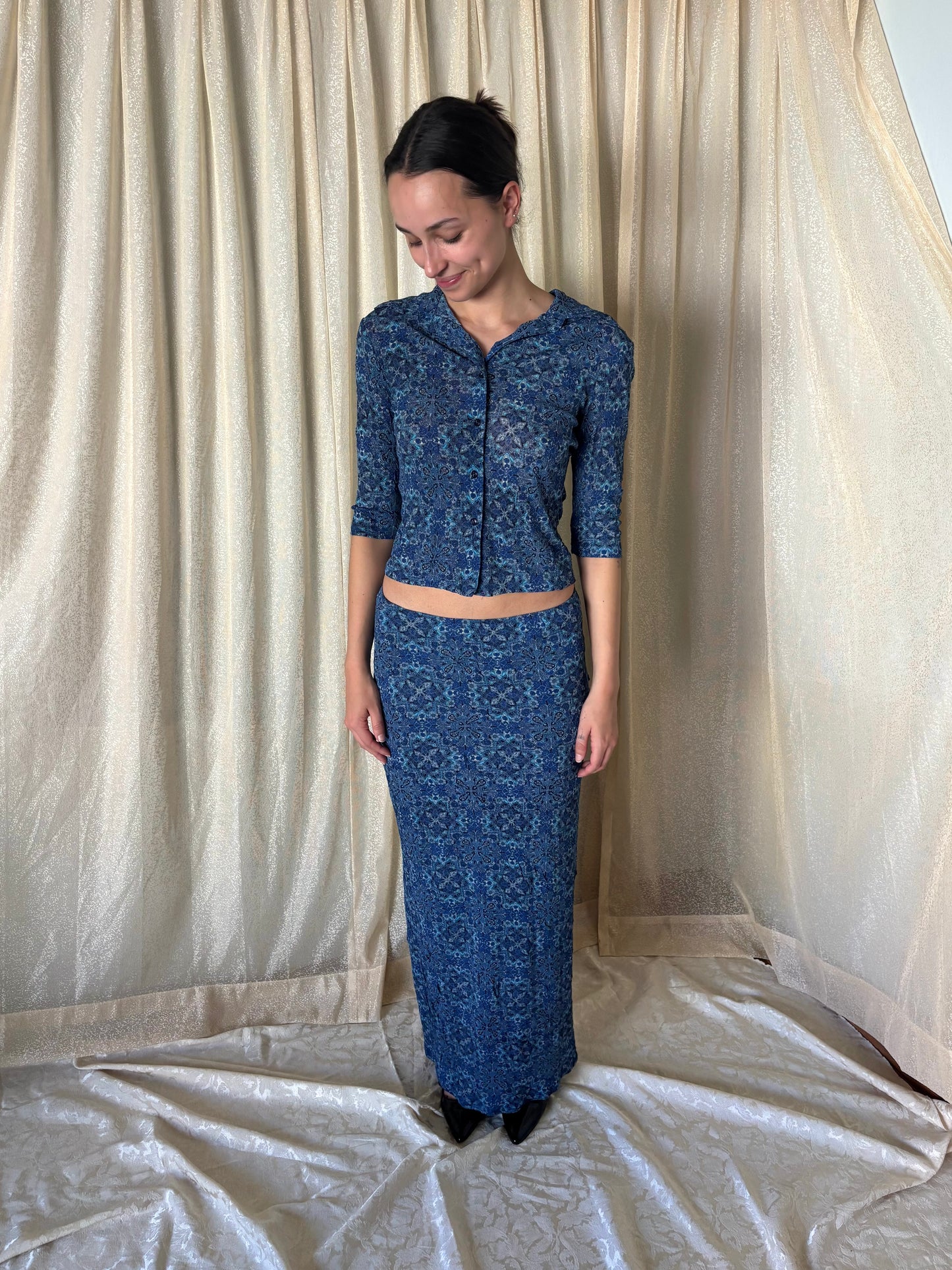 90s blue patterned 2pc set
