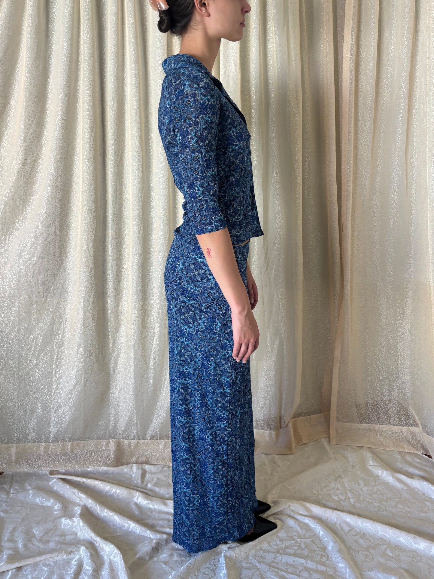 90s blue patterned 2pc set