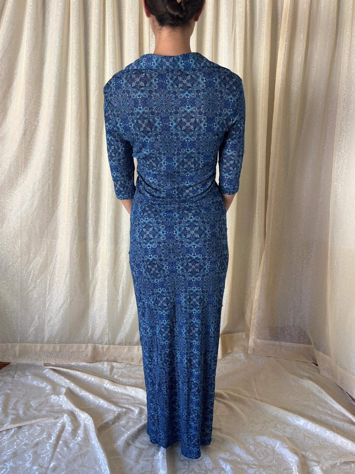 90s blue patterned 2pc set