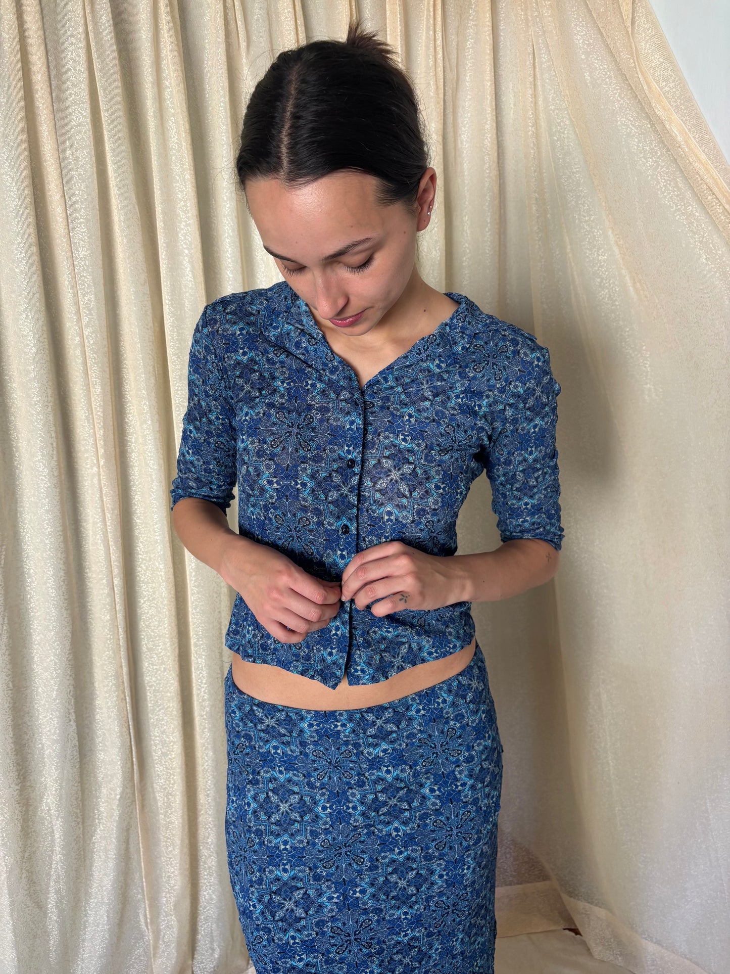90s blue patterned 2pc set