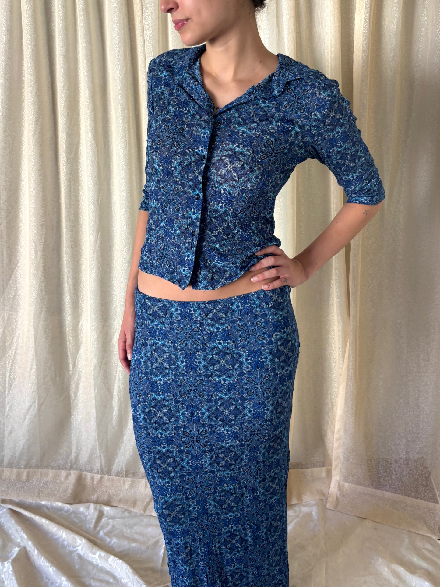 90s blue patterned 2pc set