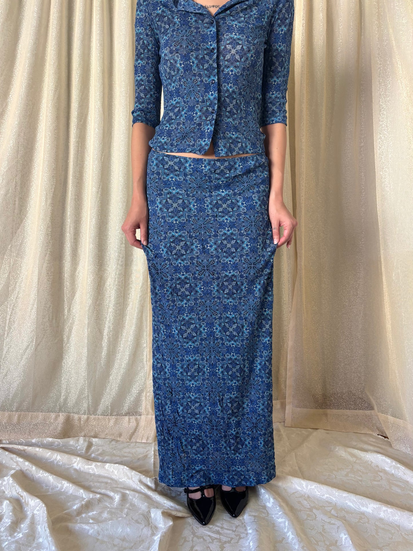 90s blue patterned 2pc set