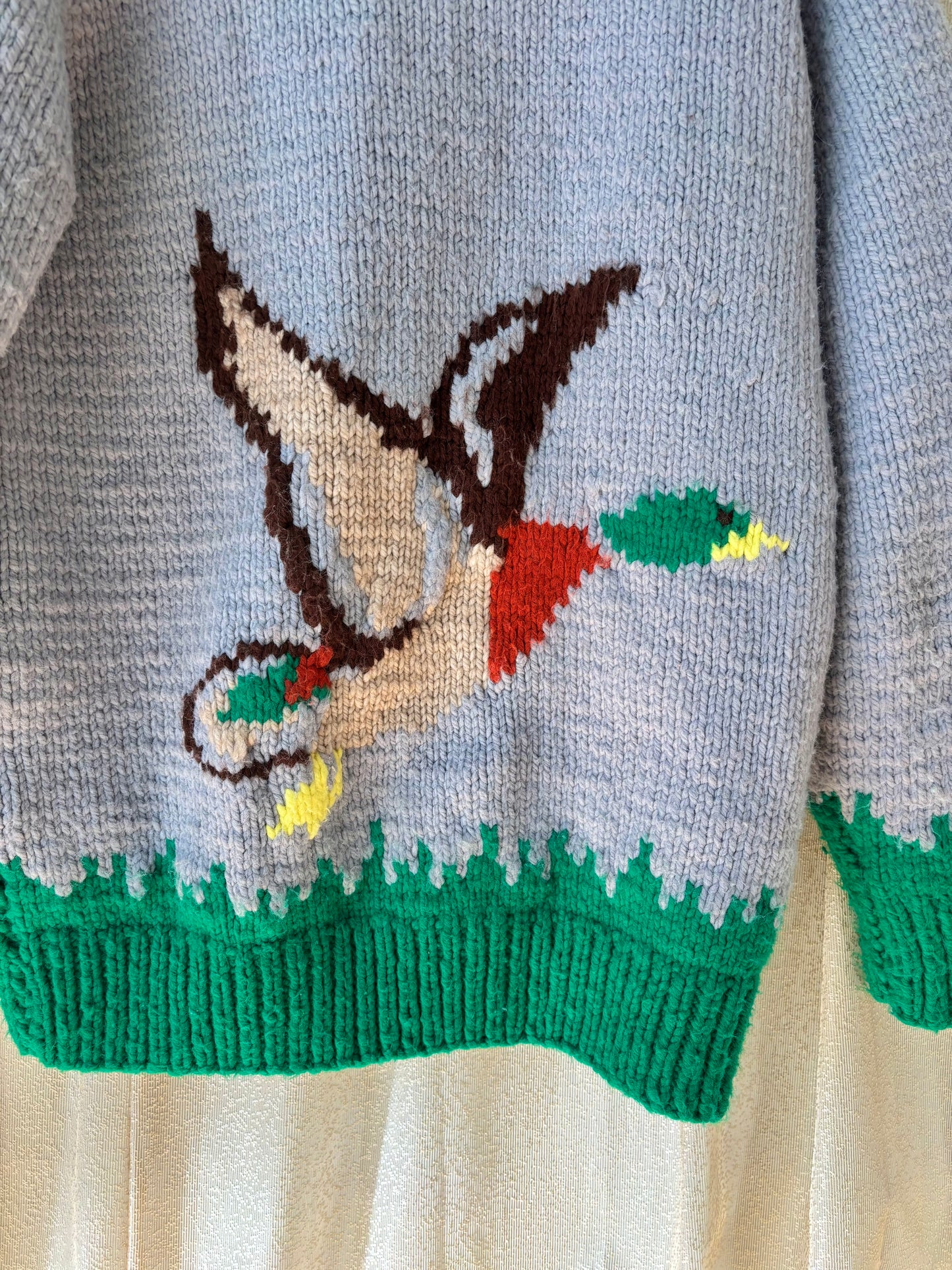 Vintage hand knit Cowichan-style duck sweater