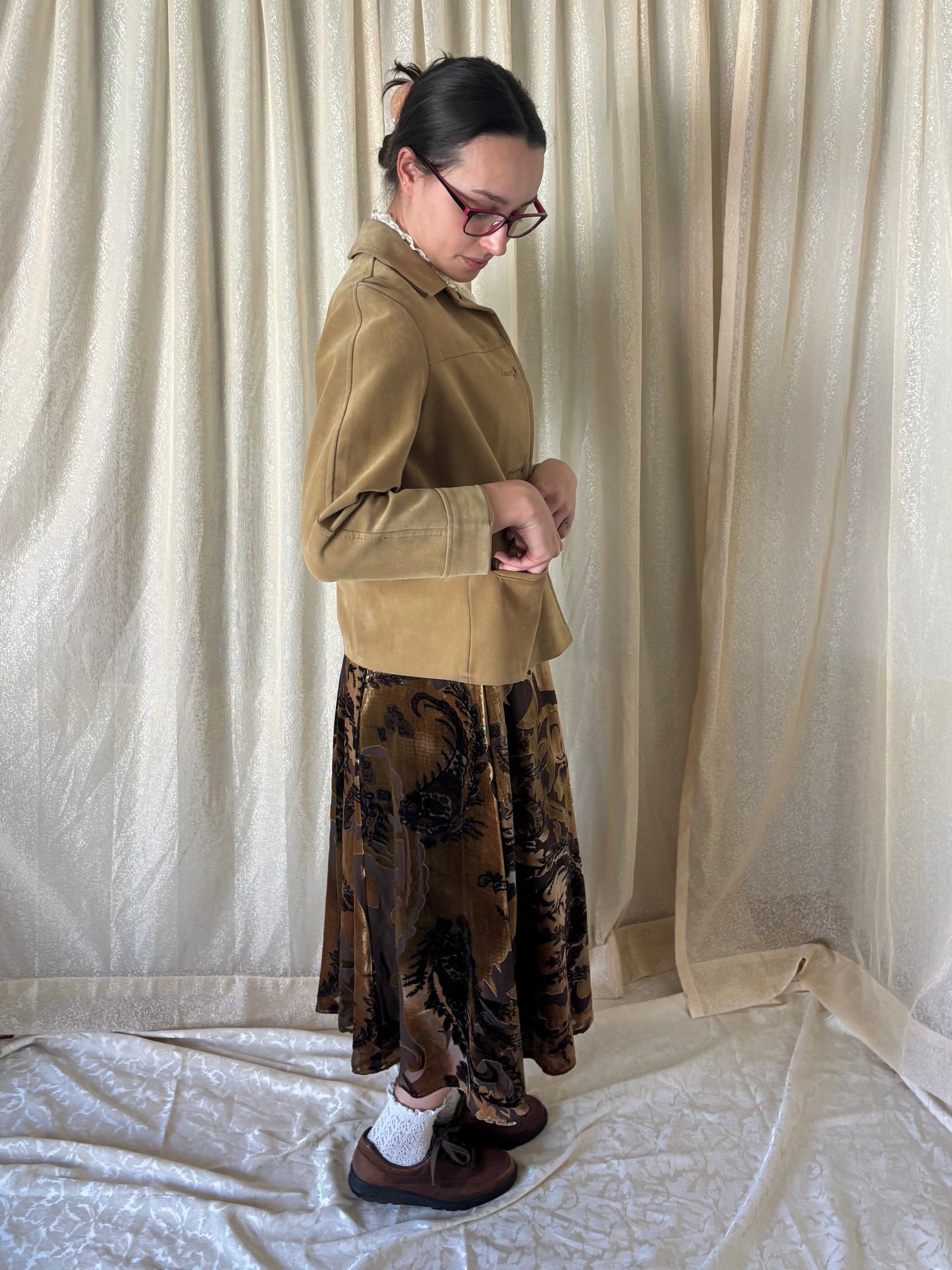 Autumnal velvet midi skirt