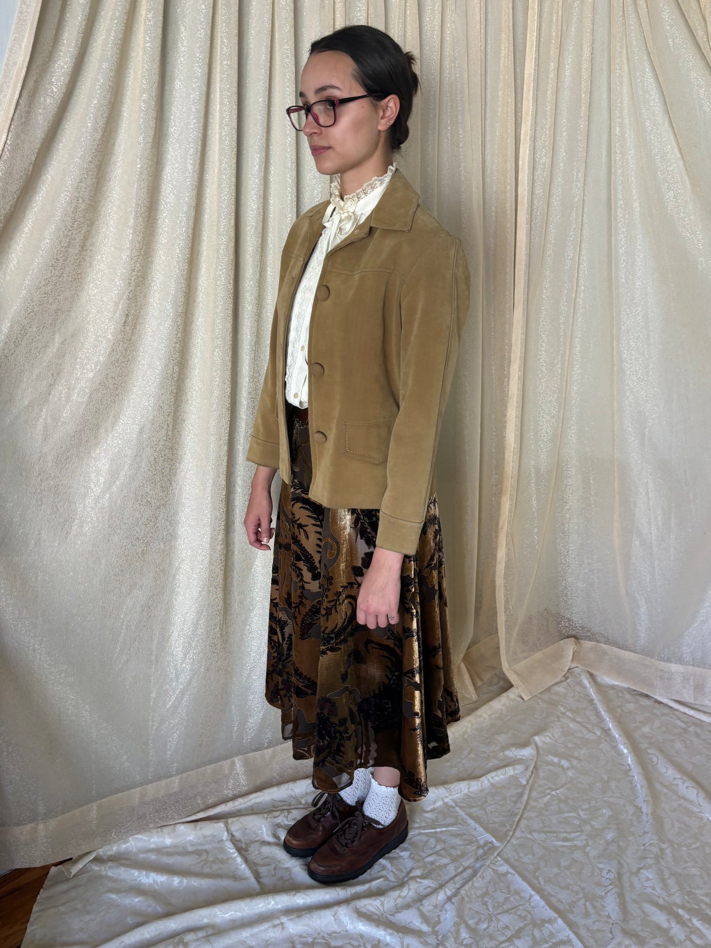 Autumnal velvet midi skirt