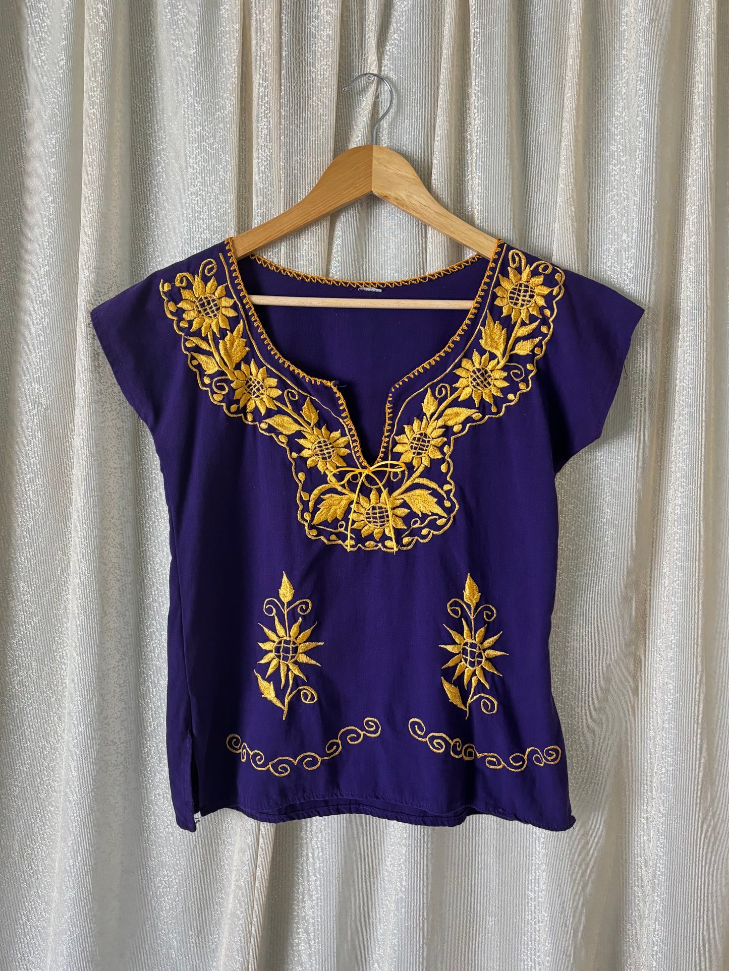 Sunflower embroidered Oaxacan-style shirt
