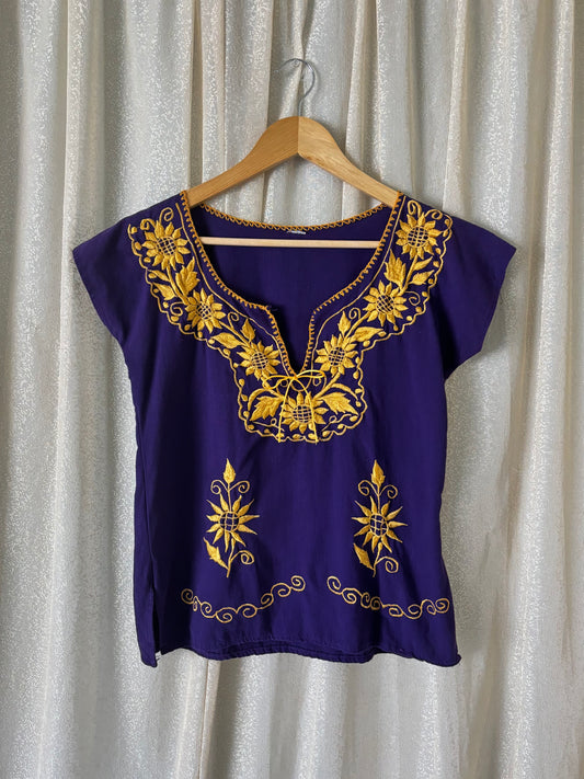 Sunflower embroidered Oaxacan-style shirt