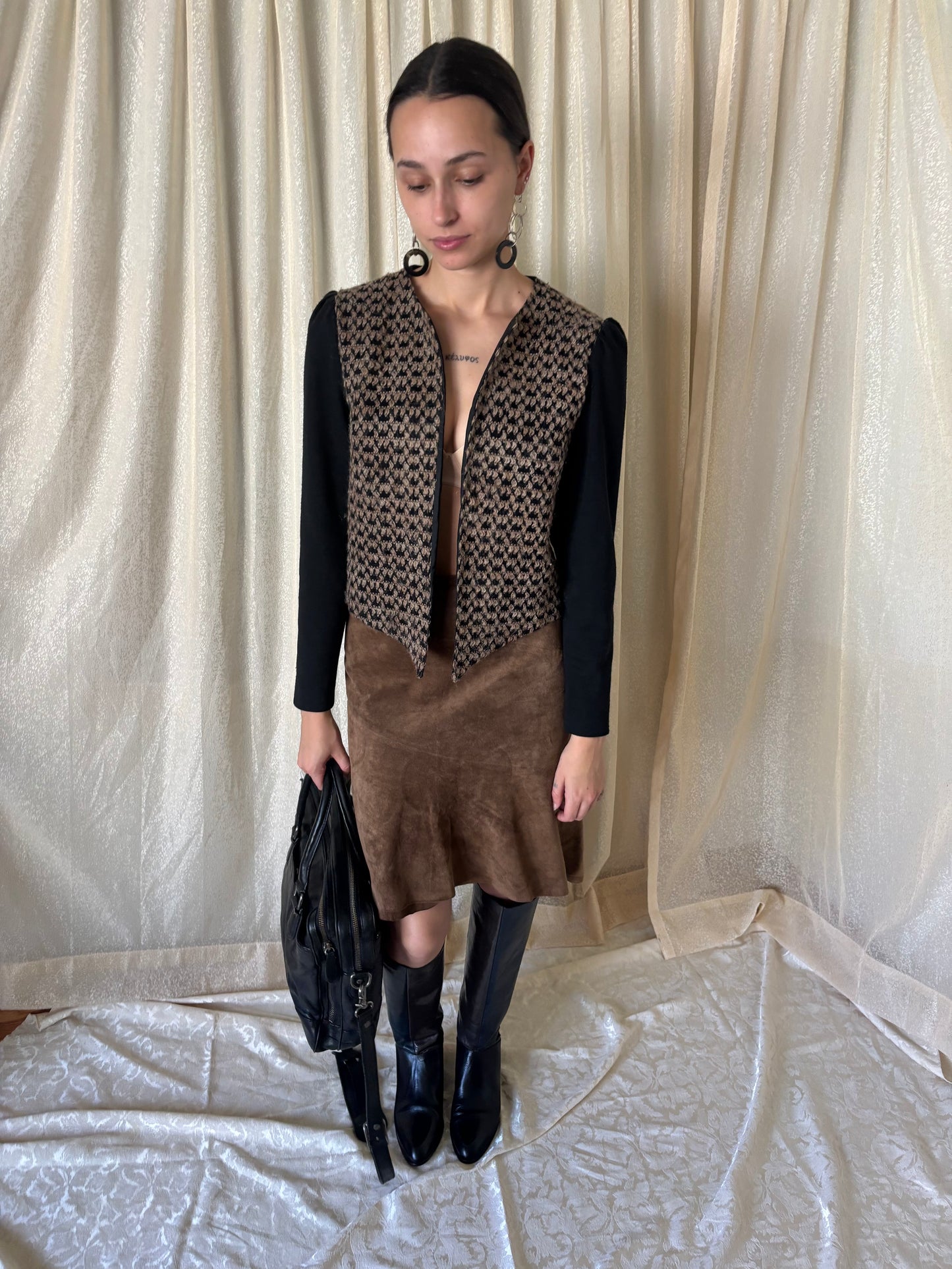 Oleg Cassini asymmetrical suede skirt