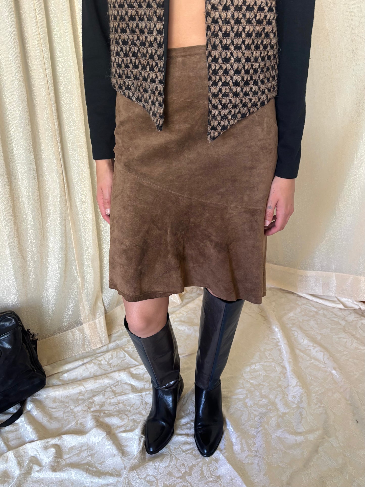 Oleg Cassini asymmetrical suede skirt