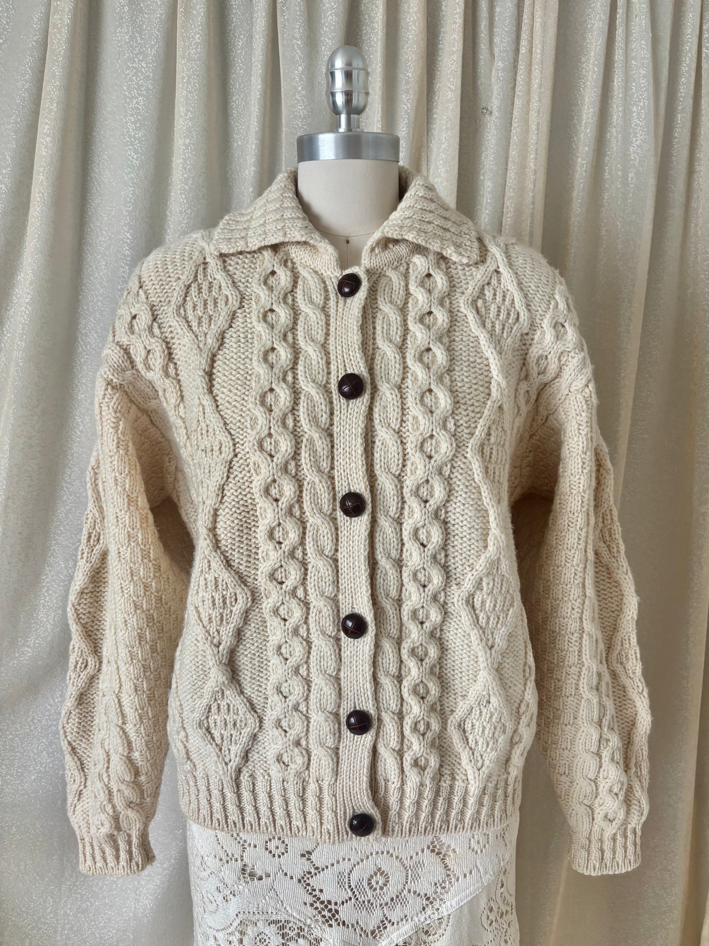 80s L.L.Bean Made in Ireland pure new wool cable knit cardigan