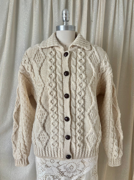 80s L.L.Bean Made in Ireland pure new wool cable knit cardigan