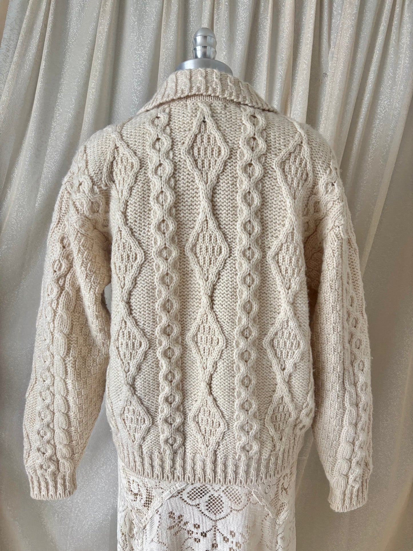 80s L.L.Bean Made in Ireland pure new wool cable knit cardigan