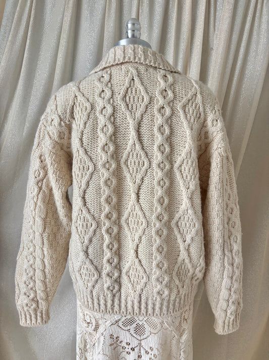 80s L.L.Bean Made in Ireland pure new wool cable knit cardigan