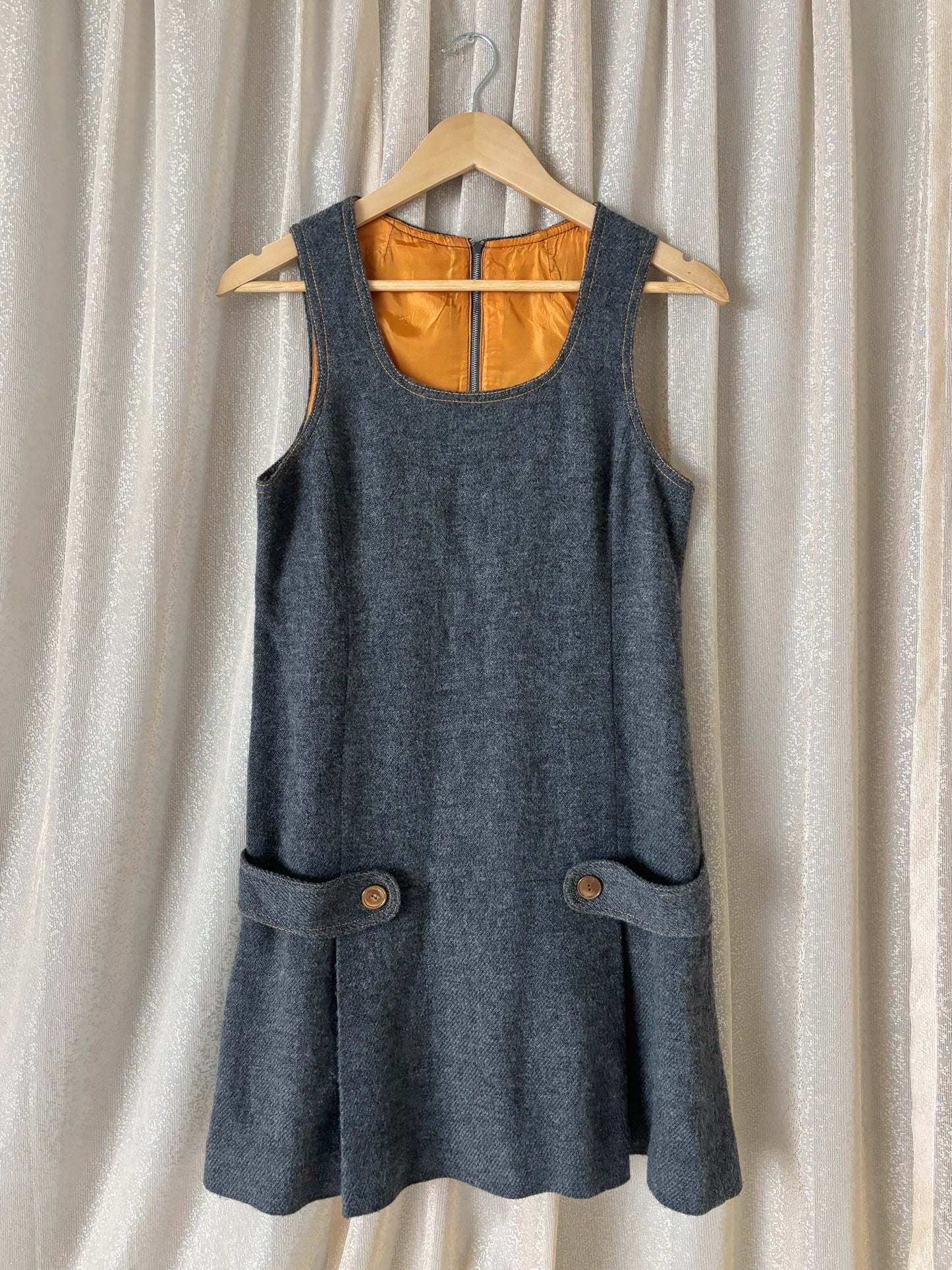 Vintage grey wool pleated mini dress