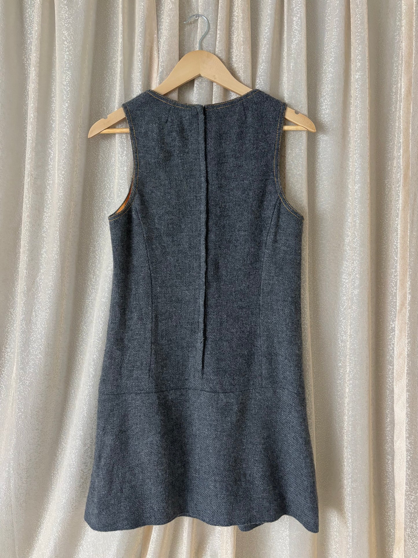 Vintage grey wool pleated mini dress