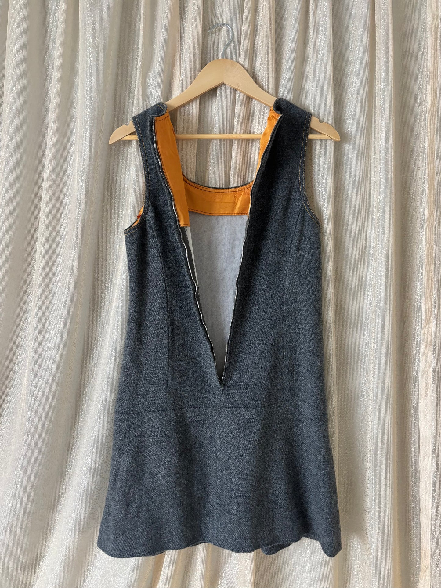 Vintage grey wool pleated mini dress