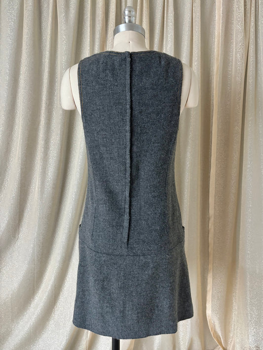 Vintage grey wool pleated mini dress