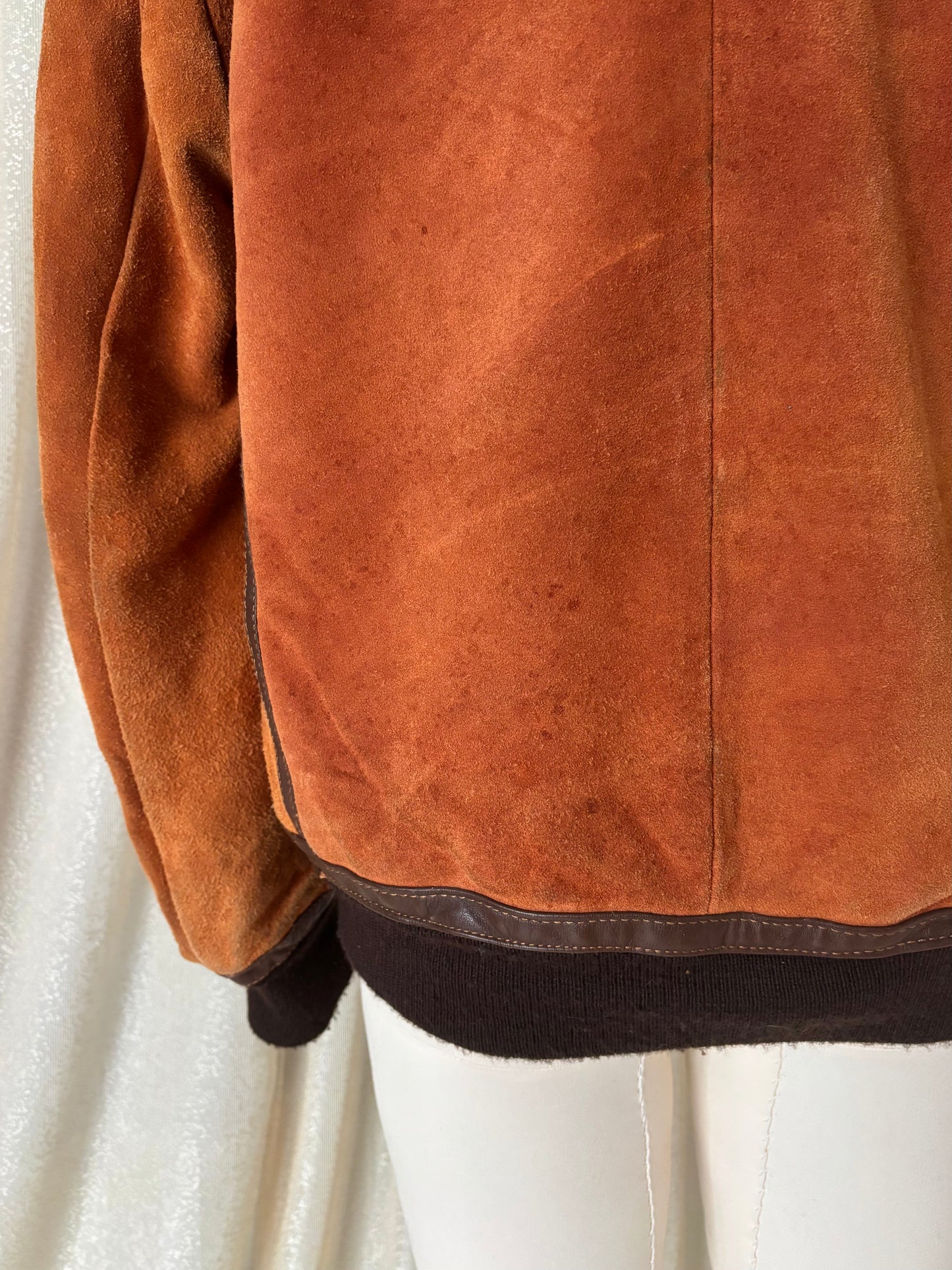 70s orange suede zip hooded bomber jacket