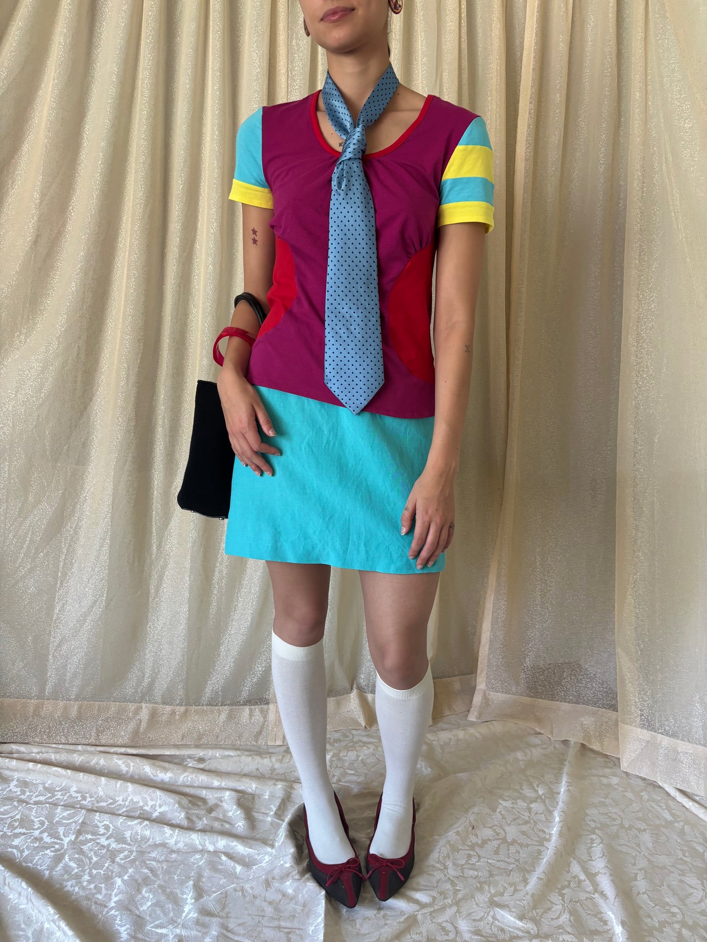 90s turquoise mini skirt