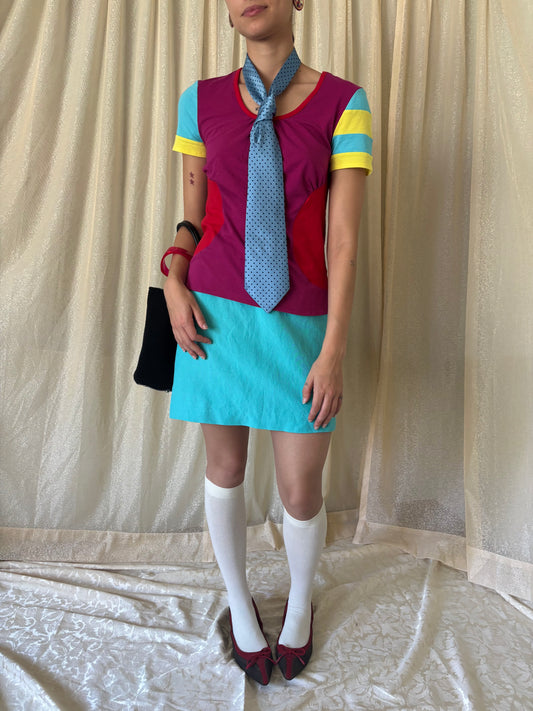 90s turquoise mini skirt
