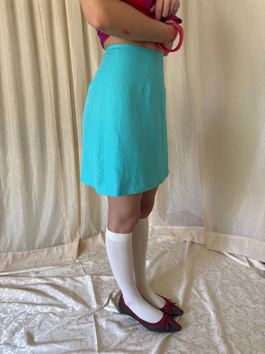 90s turquoise mini skirt