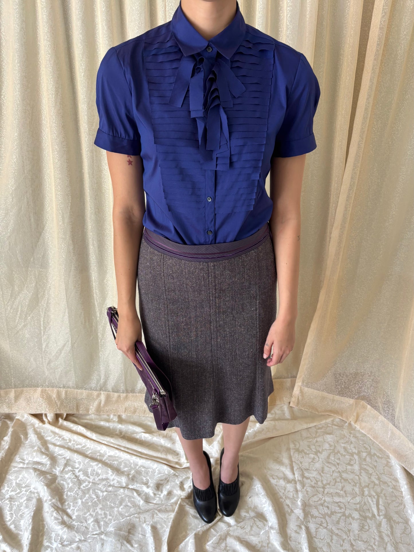 Indigo pleated blouse