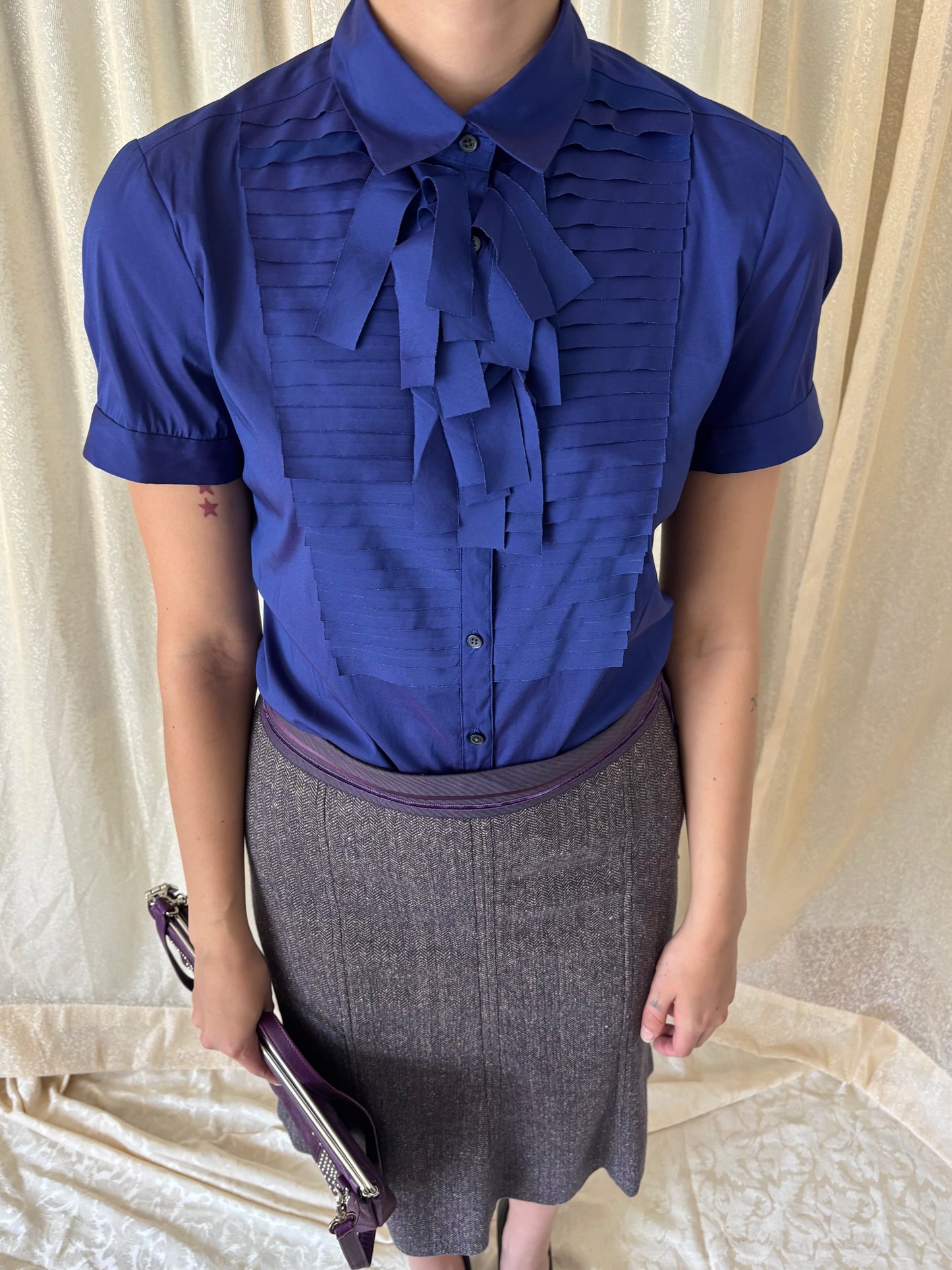 Indigo pleated blouse