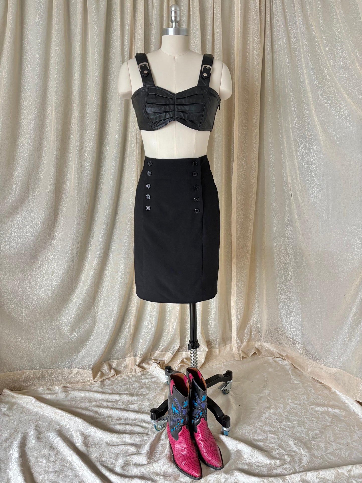 80s Chia leather moto bustier top