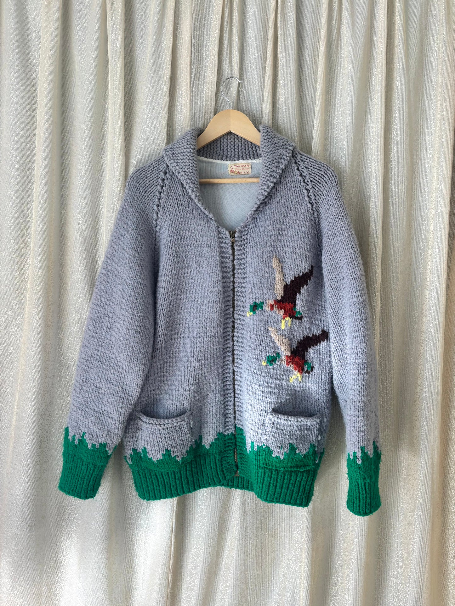 Vintage hand knit Cowichan-style duck sweater