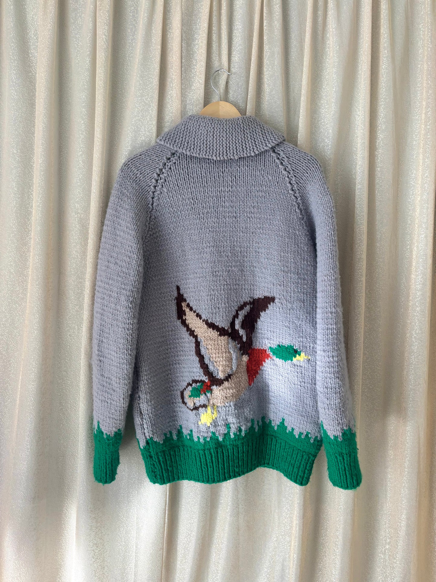 Vintage hand knit Cowichan-style duck sweater