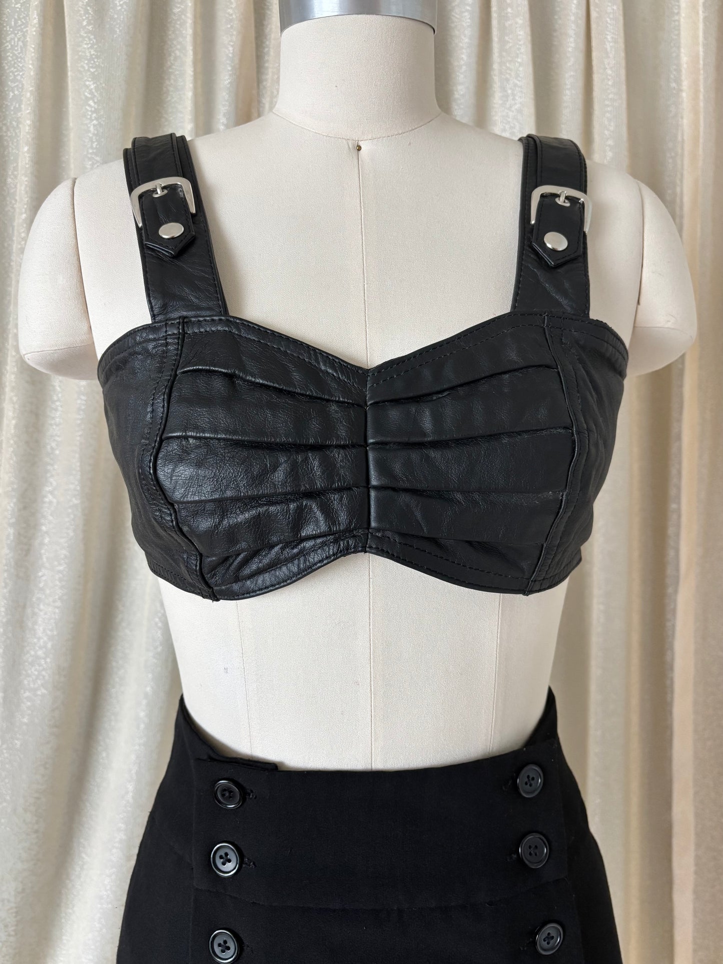 80s Chia leather moto bustier top