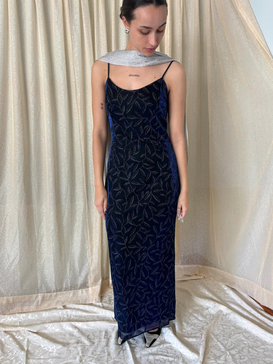 90s Jessica McClintock Gunne Sax blue shimmer maxi dress