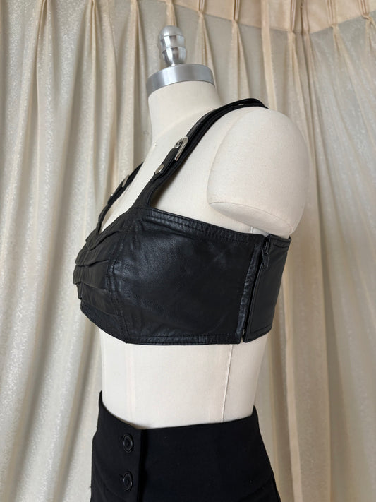 80s Chia leather moto bustier top
