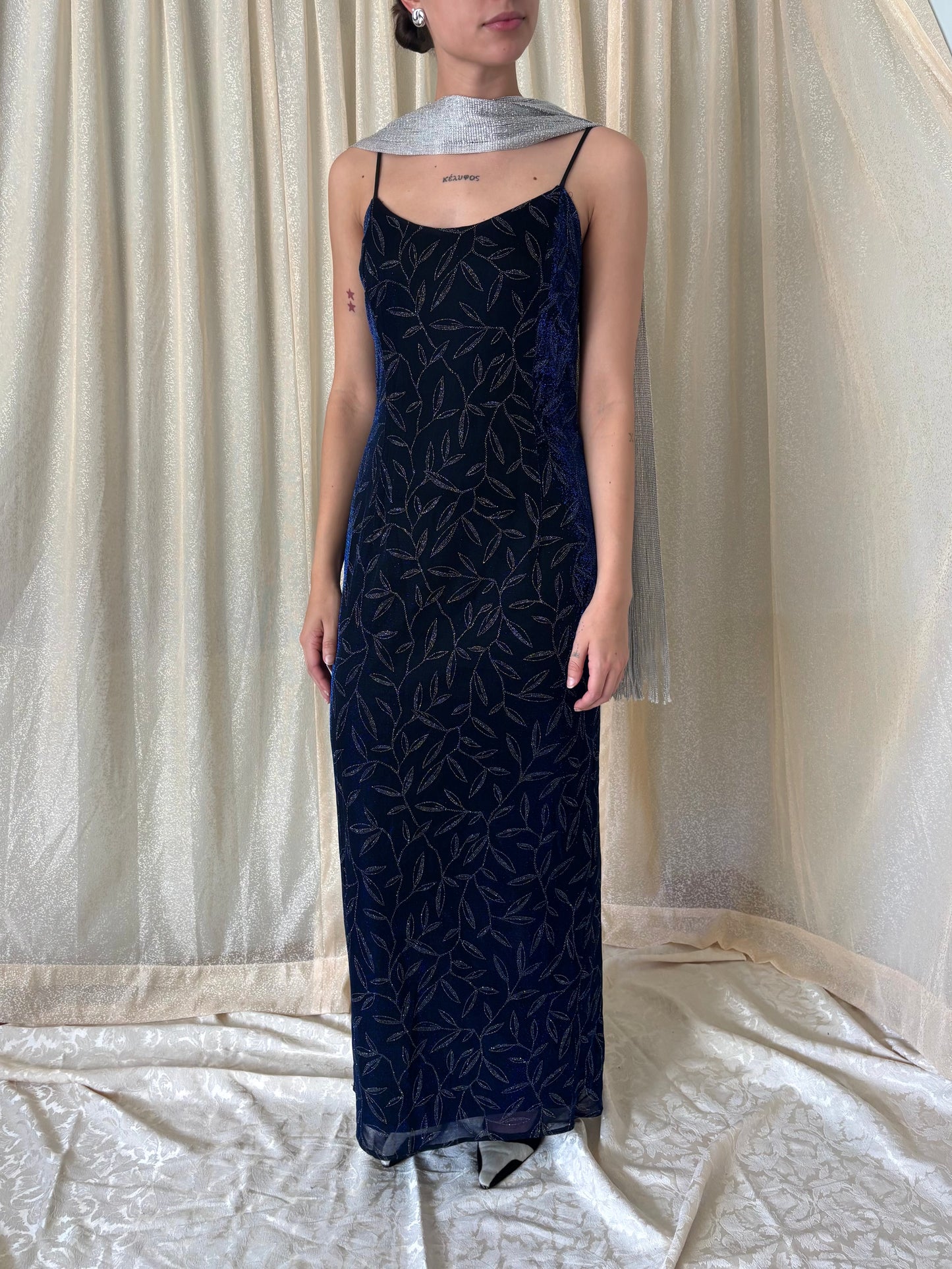 90s Jessica McClintock Gunne Sax blue shimmer maxi dress