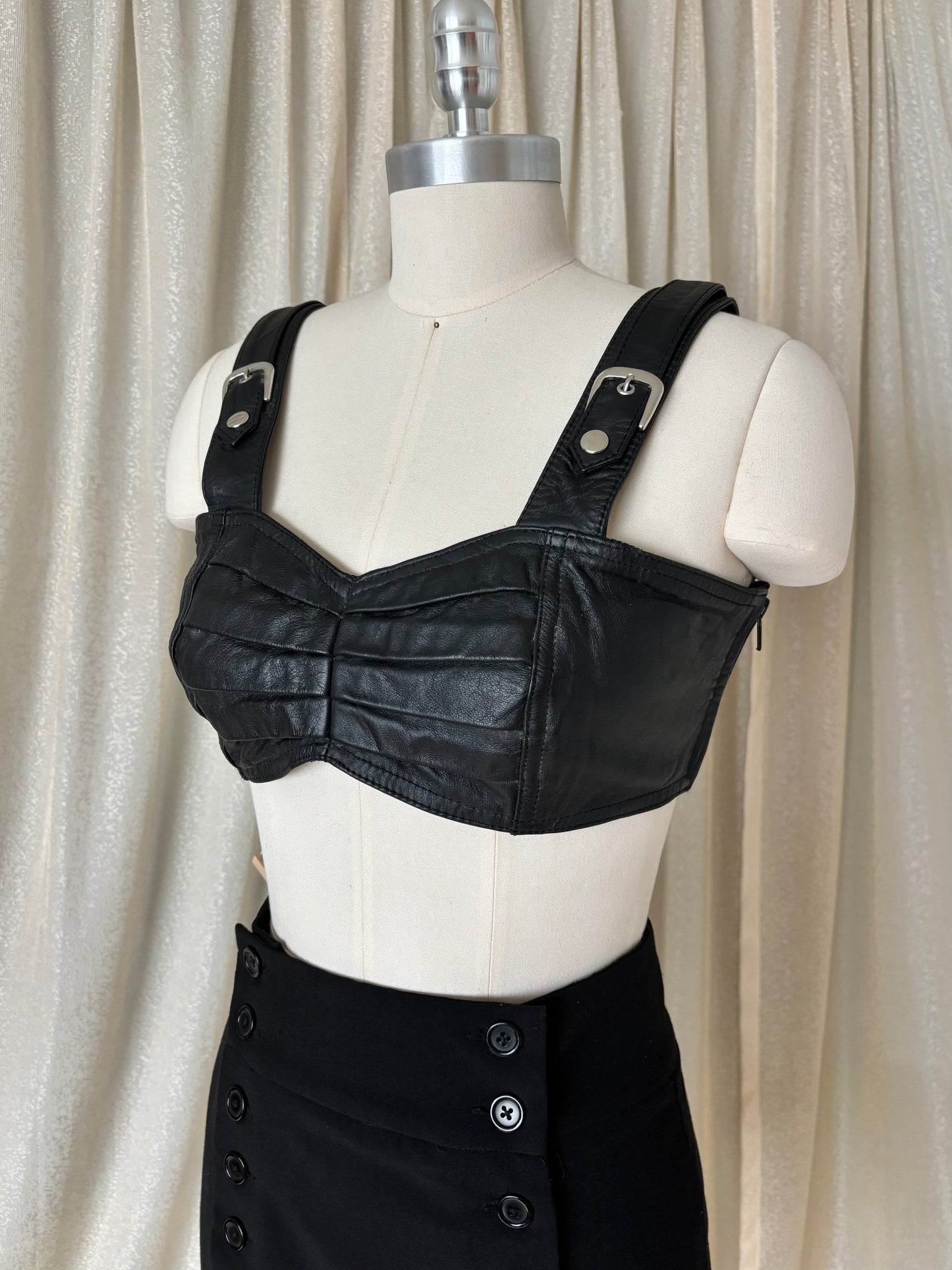80s Chia leather moto bustier top