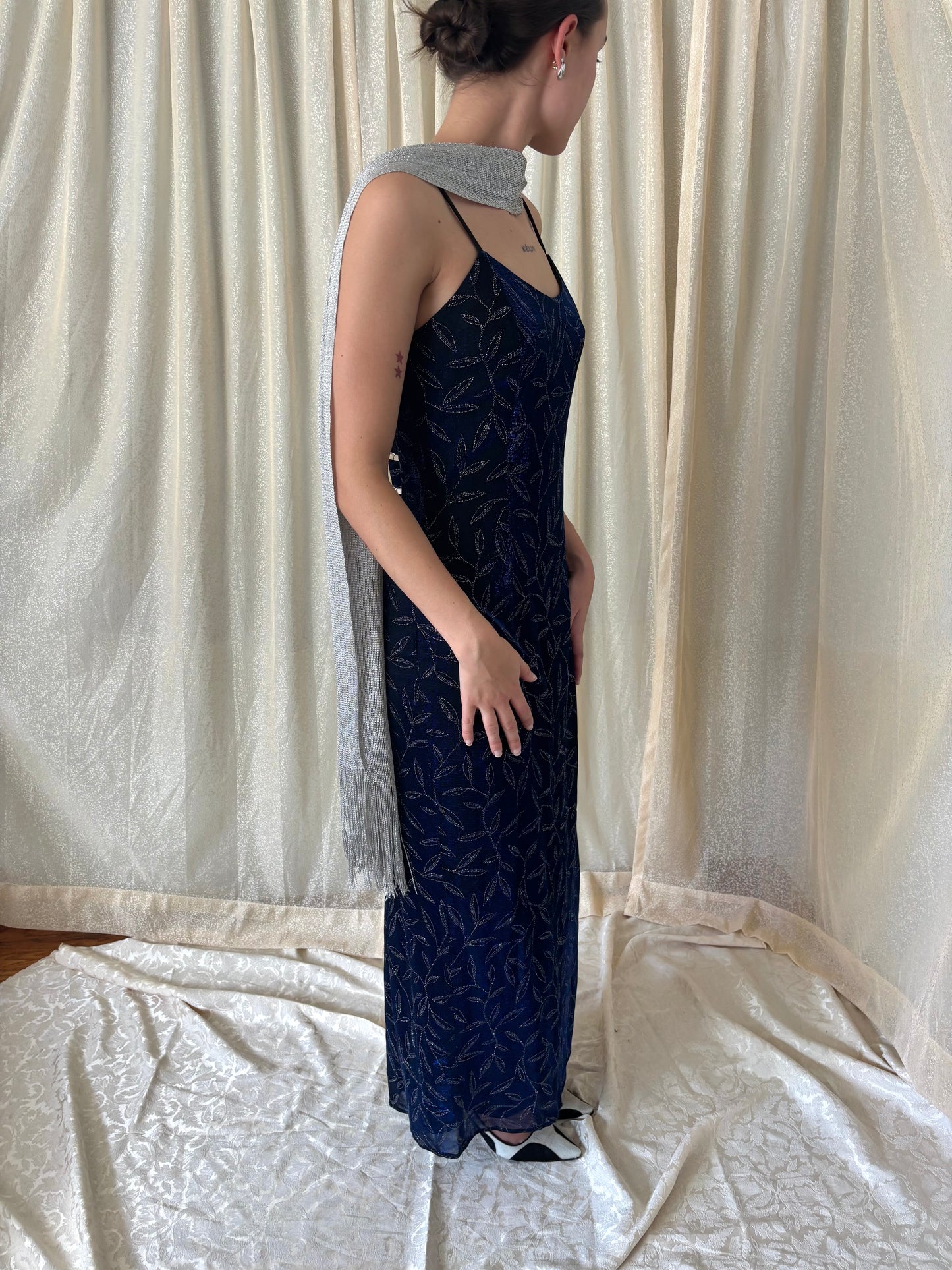 90s Jessica McClintock Gunne Sax blue shimmer maxi dress