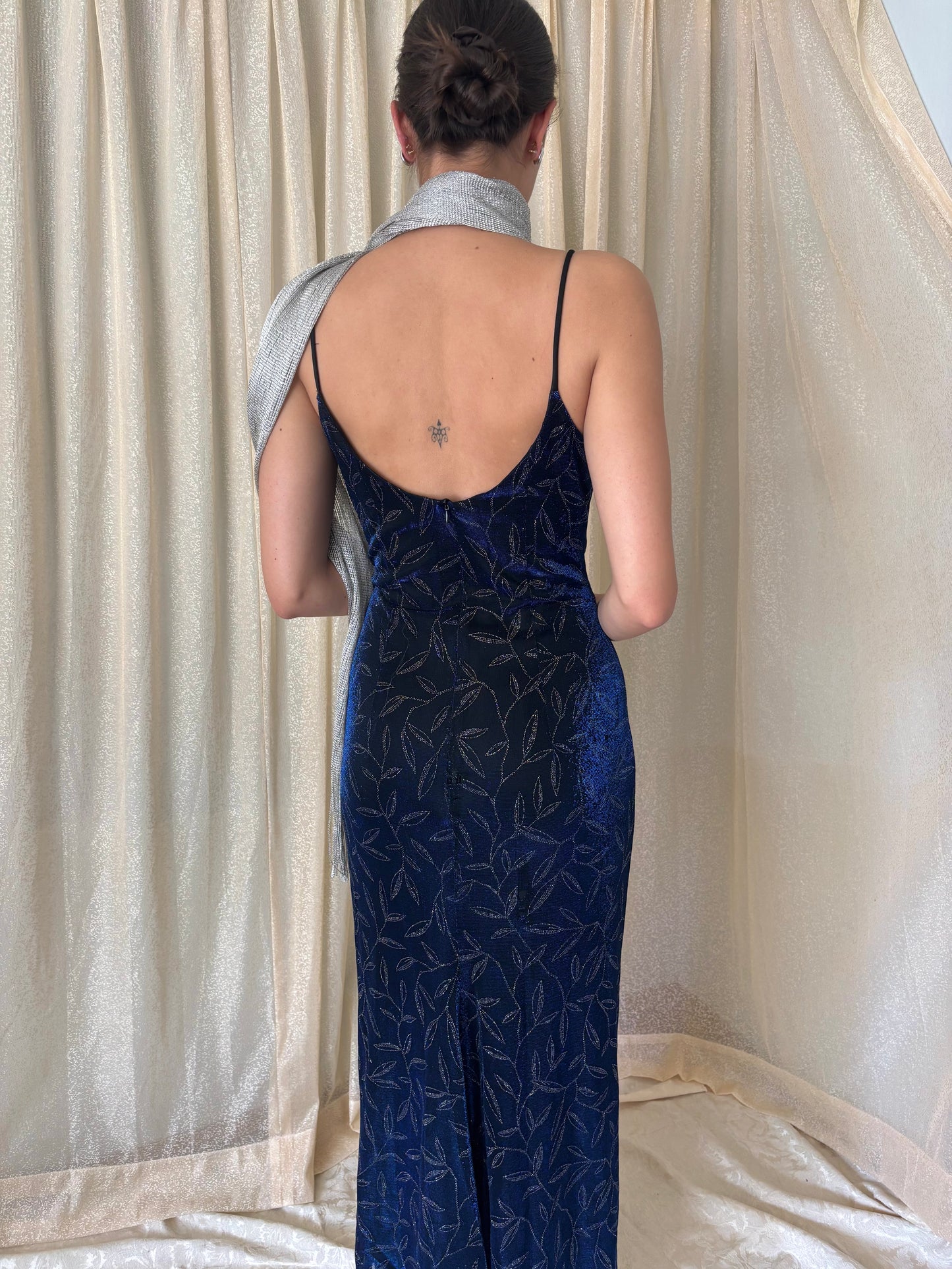 90s Jessica McClintock Gunne Sax blue shimmer maxi dress