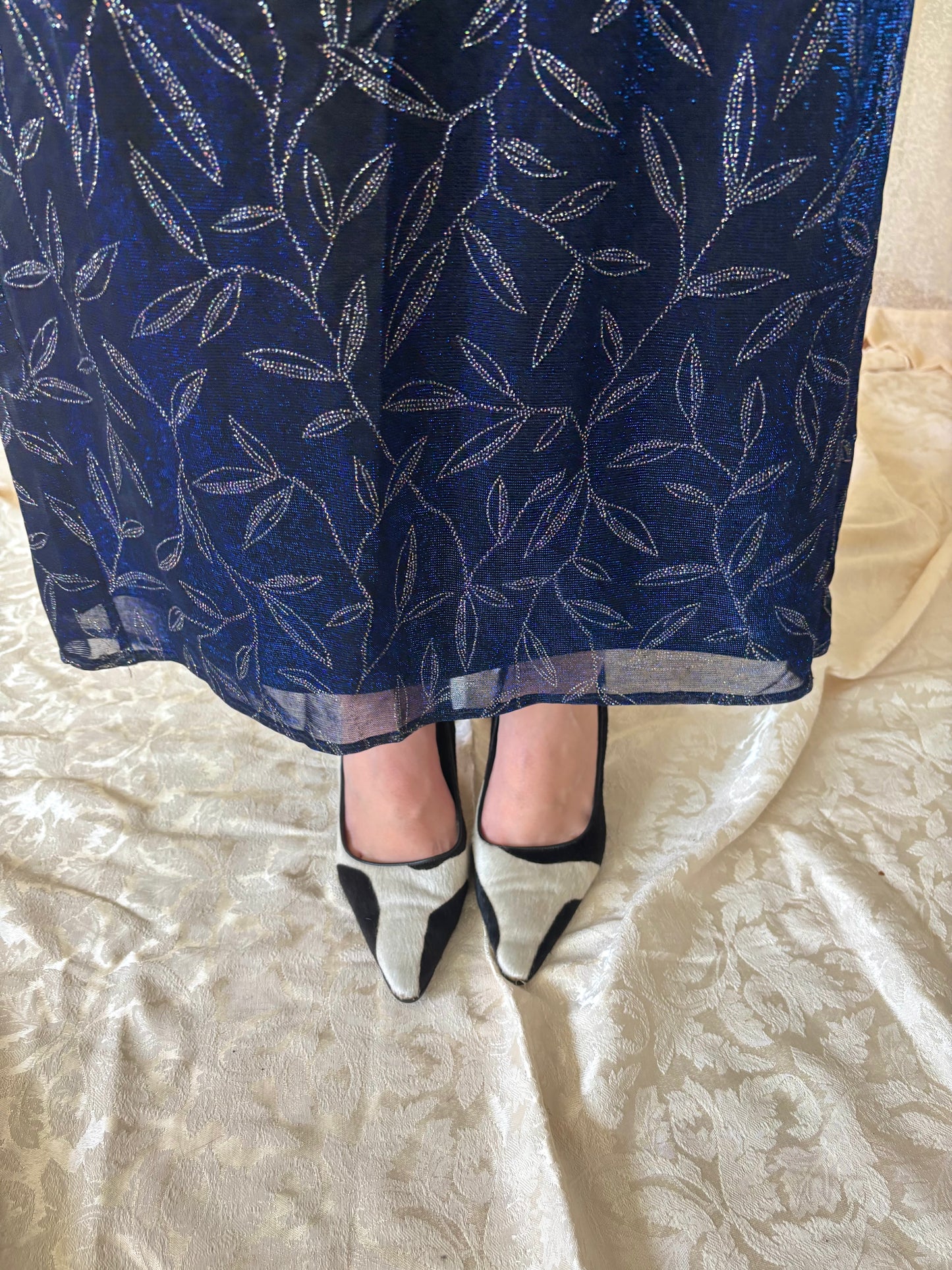 90s Jessica McClintock Gunne Sax blue shimmer maxi dress